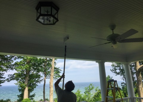 Painting porch ceiling on Lake Michigan